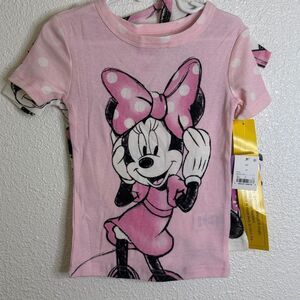 (2) Disney Junior Minnie Pink Shirts- PJs- 4T
